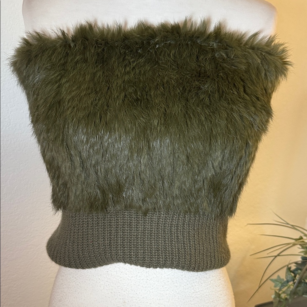 3.1 Philip Lim Olive Green Rabbit Fur Tube Top neck scarf whatever